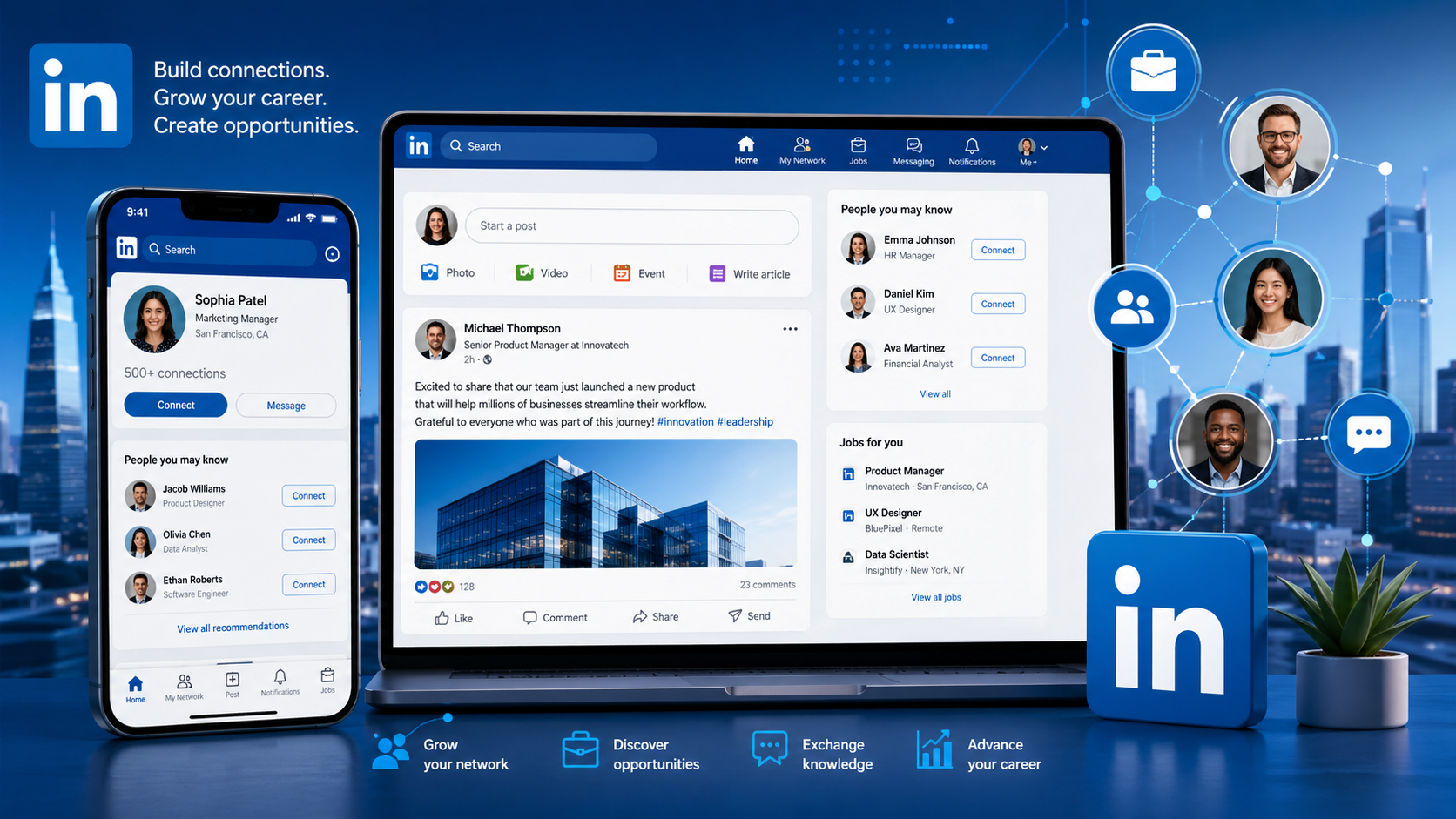 LinkedIn interface illustration representing professional networking.