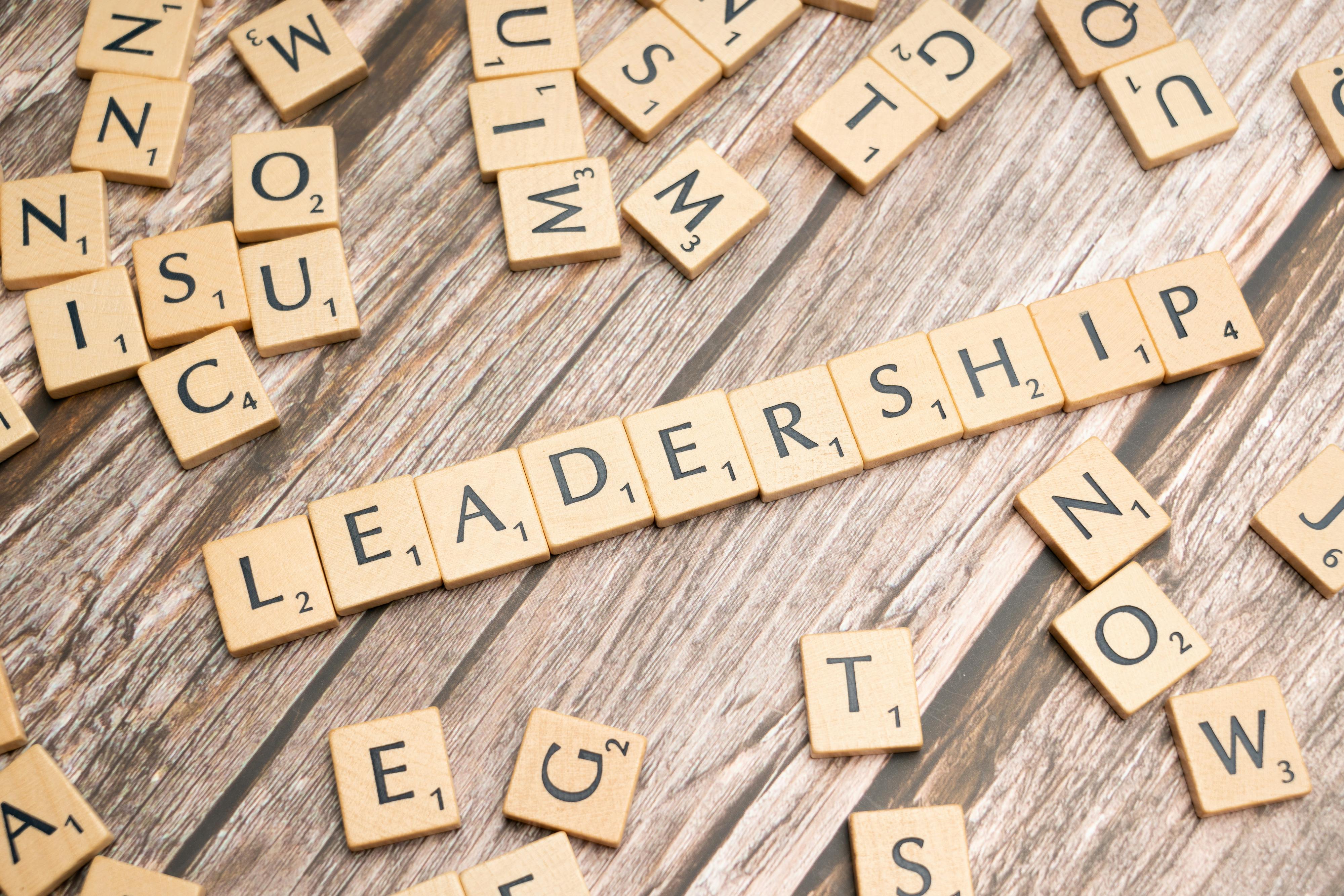 Leadership image with letter tiles spelling leadership.