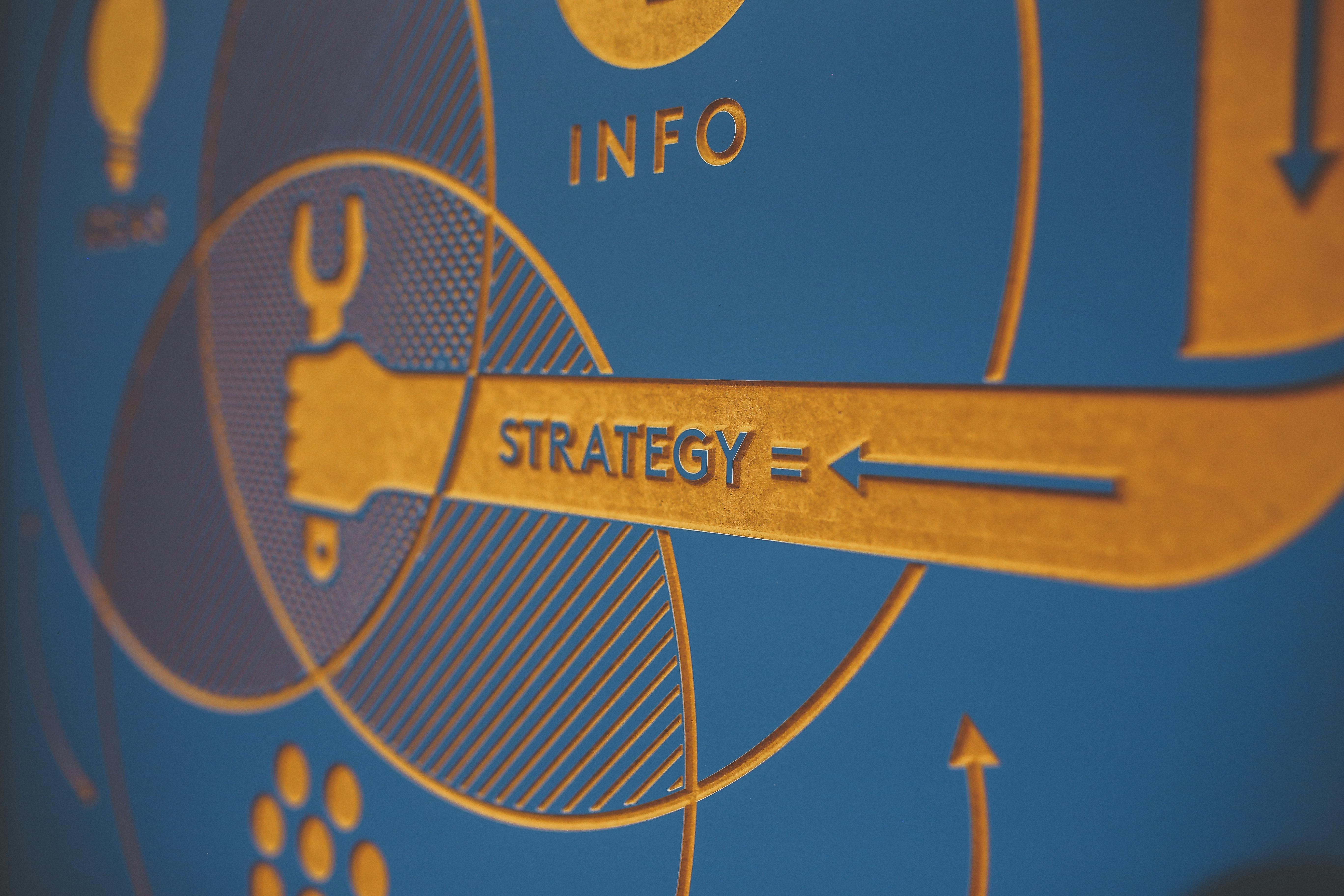 Strategy illustration showing planning and execution motifs.