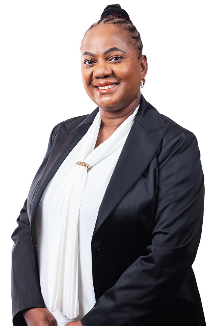 Faith Mabu Nteta in a black blazer and white blouse